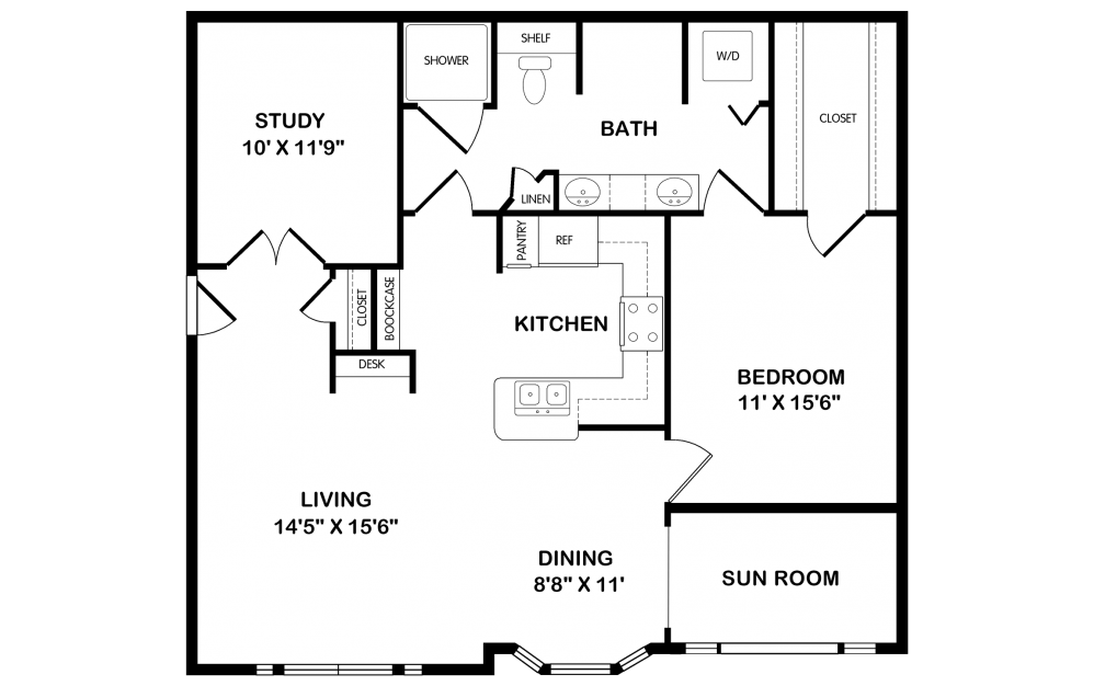 D1 s - 1 bedroom floorplan layout with 1 bath and 1126 square feet.