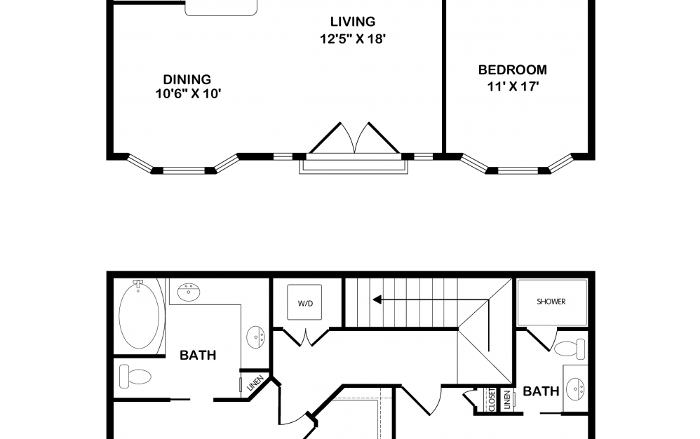 H - 3 bedroom floorplan layout with 3 baths and 1511 square feet.